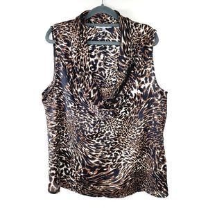 Animal Print Cowl Neck Silky Blouse